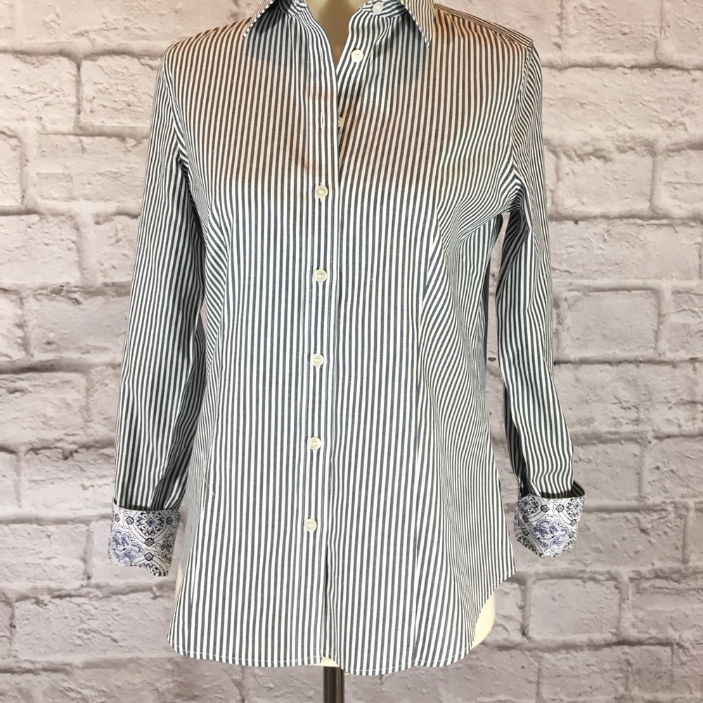 Talbot’s size 2P NWOT blue white striped blouse
